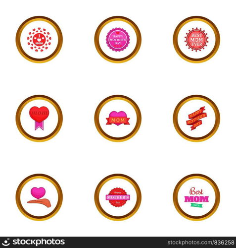 Mothers day icons set. Cartoon style set of 9 mothers day vector icons for web design. Mothers day icons set, cartoon style