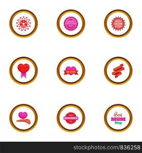 Mothers day icons set. Cartoon style set of 9 mothers day vector icons for web design. Mothers day icons set, cartoon style