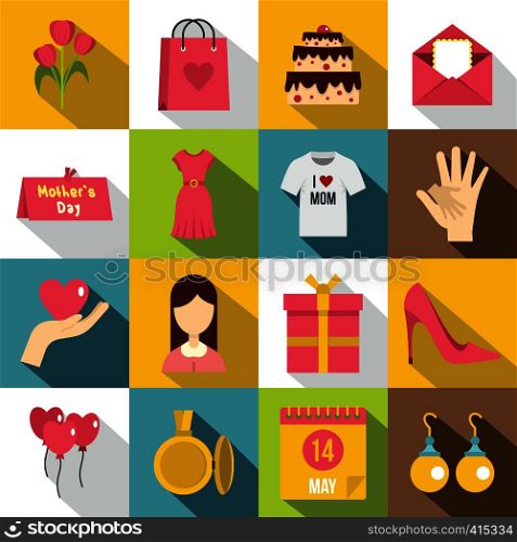 Mothers day icons set. Flat illustration of 16 Mothers day vector icons for web. Mothers day icons set, flat style