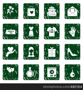 Mothers day icons set in grunge style green isolated vector illustration. Mothers day icons set grunge