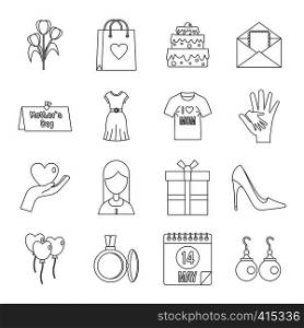 Mothers day icons set. Outline illustration of 16 Mothers day vector icons for web. Mothers day icons set, outline style