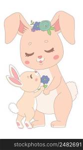 Mothers Day, rabbits mother and daughter, vector illustration