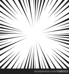 Motion lines background for comic books. Manga speed frame, superhero action, explosion, sunshine background. Black and white vector illustration