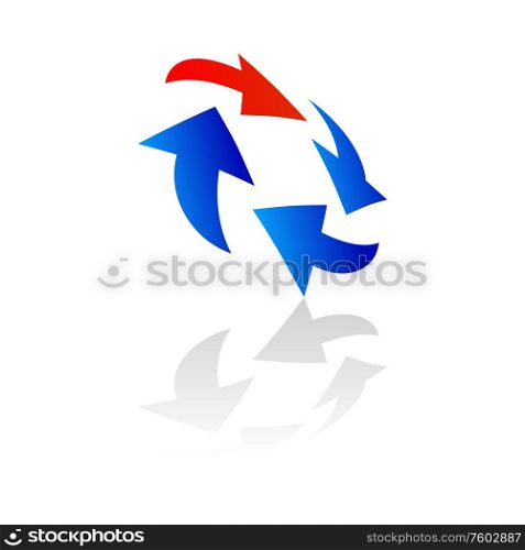 Motion of pointers, indicators circulation isolated. Vector circular moving arrows of red and blue color. Circular navigation of arrows turning around