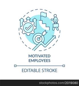 Motivated employees blue concept icon. Internal growth abstract idea thin line illustration. Workers involved in company growth process. Vector isolated outline color drawing. Editable stroke. Motivated employees blue concept icon