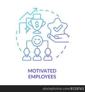 Motivated employees blue gradient concept icon. Cooperative society benefit abstract idea thin line illustration. Workers engagement. Isolated outline drawing. Myriad Pro-Bold font used. Motivated employees blue gradient concept icon