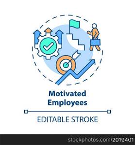Motivated employees concept icon. Internal growth abstract idea thin line illustration. Workers involved in company growth process. Vector isolated outline color drawing. Editable stroke. Motivated employees concept icon