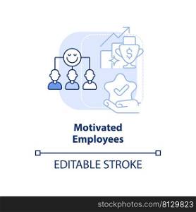 Motivated employees light blue concept icon. Cooperative society benefit abstract idea thin line illustration. Engagement. Isolated outline drawing. Editable stroke. Arial, Myriad Pro-Bold fonts used. Motivated employees light blue concept icon