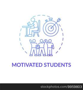 Motivated students concept icon. Online tutoring benefits. Be more excited to learn and participate in different activities idea thin line illustration. Vector isolated outline RGB color drawing. Motivated students concept icon