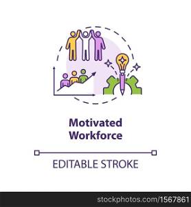Motivated workforce concept icon. Employee encouragement. Staff performance. Personnel motivation idea thin line illustration. Vector isolated outline RGB color drawing. Editable stroke. Motivated workforce concept icon