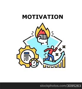 Motivation Goal Vector Icon Concept. Motivation Goal For Earning Money And Increasing Sales, Manager Or Businessman Motivate For Successful Achievement And Financial Wealth Color Illustration. Motivation Goal Vector Concept Color Illustration