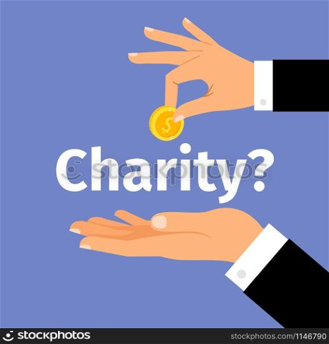 Motivation poster with gestures, money and text charity, vector illustration. Motivation charity poster with money