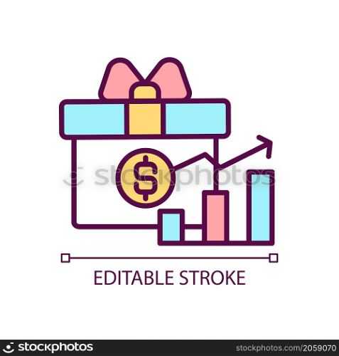 Motivational present RGB color icon. Performance increase via gifting. Employee incentive program. Isolated vector illustration. Simple filled line drawing. Editable stroke. Arial font used. Motivational present RGB color icon