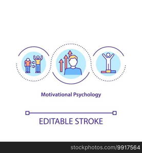 Motivational psychology concept icon. Process that initiates and maintains goal oriented behaviors. Smart life idea thin line illustration. Vector isolated outline RGB color drawing. Editable stroke. Motivational psychology concept icon