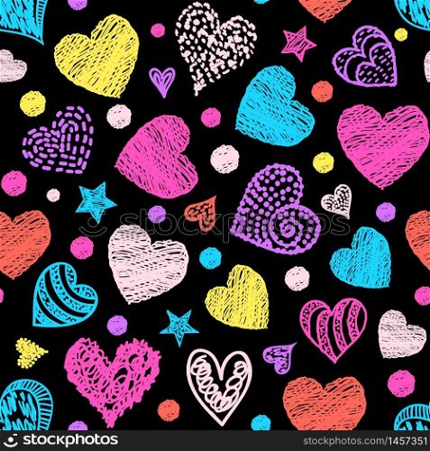 Motley seamless pattern with colorful hearts.Vector illustration.. pattern with colorful hearts.