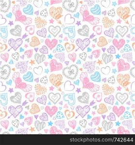 Motley seamless pattern with colorful hearts.Vector illustration.. pattern with hearts.