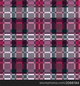 Motley seamless rectangular vector pattern as a tartan plaid mainly muted turquoise, magenta and pink hues with diagonal lines, texture for flannel shirt, plaid, clothes and other textile
