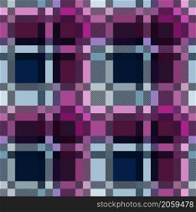 Motley seamless rectangular vector pattern as a tartan plaid mainly muted violet, magenta, pink and blue hues with diagonal lines, texture for flannel shirt, plaid, clothes and other textile