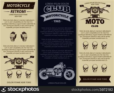 Moto club vintage brochure or banners template. Set vector illustration. Moto club vintage banners template