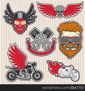 motobike club set. biker theme labels. skulls with wings.