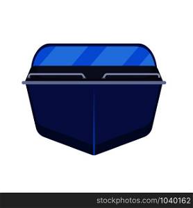 Motor boat front view vector flat icon illustration. Isolated cruise sea ship travel. Marine power vessel water cartoon