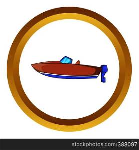 Motor boat vector icon in golden circle, cartoon style isolated on white background. Motor boat vector icon