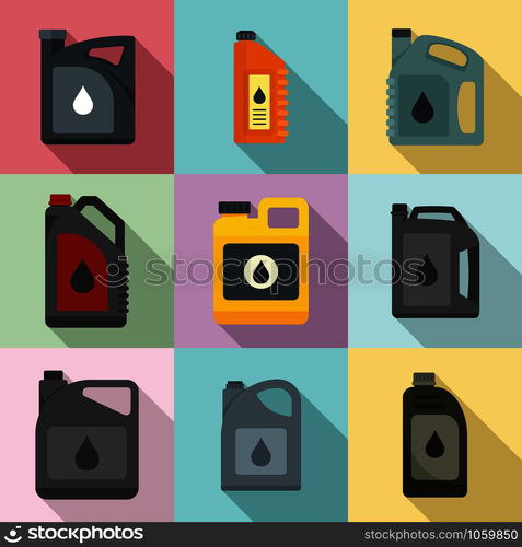 Motor oil icons set. Flat set of motor oil vector icons for web design. Motor oil icons set, flat style