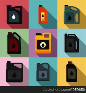 Motor oil icons set. Flat set of motor oil vector icons for web design. Motor oil icons set, flat style