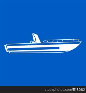 Motor speed boat icon white isolated on blue background vector illustration. Motor speed boat icon white