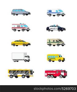 Motor Vehicles Icon Set. Orthogonal automobile transport icons set with ten isolated images of light cargo and special vehicles vector illustration