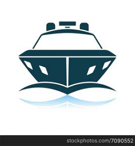 Motor Yacht Icon Front View. Shadow Reflection Design. Vector Illustration.