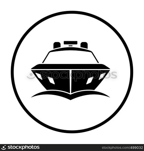 Motor yacht icon front view. Thin Circle Stencil Design. Vector Illustration.