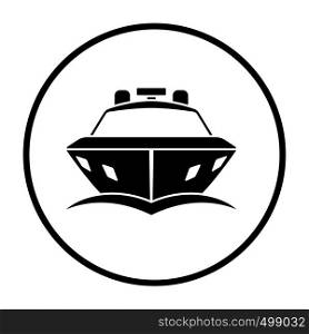 Motor yacht icon front view. Thin Circle Stencil Design. Vector Illustration.