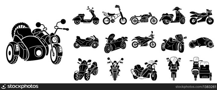 Motorbike icons set. Simple set of motorbike vector icons for web design on white background. Motorbike icons set, simple style