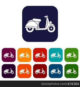 Motorbike icons set vector illustration in flat style In colors red, blue, green and other. Motorbike icons set