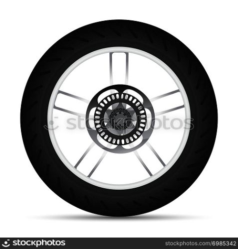 Motorbike wheel. Detailed wheel for motorbike. In vector. Motorbike wheel.