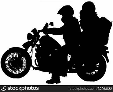 motorcycle and bikers silhouettes against white background, abstract vector art illustration