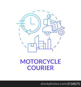 Motorcycle courier blue gradient concept icon. Transport for delivery business abstract idea thin line illustration. Isolated outline drawing. Roboto-Medium, Myriad Pro-Bold fonts used. Motorcycle courier blue gradient concept icon