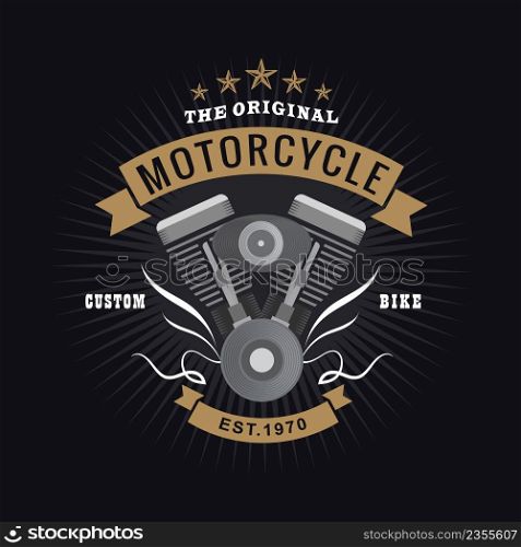 Motorcycle engine logo banner typography vintage vector