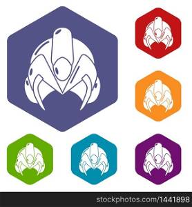 Motorcycle helmet fantastic icons vector colorful hexahedron set collection isolated on white. Motorcycle helmet fantastic icons vector hexahedron