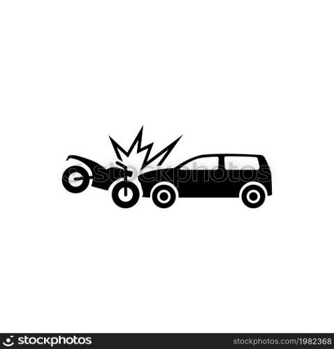 Motorcycle Hits Car. Crash. Flat Vector Icon. Simple black symbol on white background. Motorcycle Hits Car. Crash Flat Vector Icon