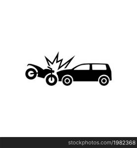 Motorcycle Hits Car. Crash. Flat Vector Icon. Simple black symbol on white background. Motorcycle Hits Car. Crash Flat Vector Icon