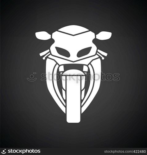 Motorcycle icon front view. Black background with white. Vector illustration.