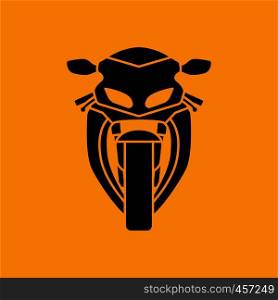 Motorcycle icon front view. Black on Orange background. Vector illustration.
