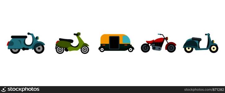 Motorcycle icon set. Flat set of motorcycle vector icons for web design isolated on white background. Motorcycle icon set, flat style
