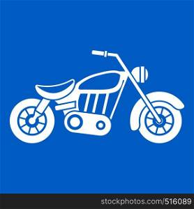 Motorcycle icon white isolated on blue background vector illustration. Motorcycle icon white