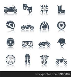 Motorcycle icons black set with transportation symbols isolated vector illustration. Motorcycle Icons Black Set