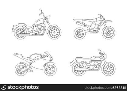 Motorcycle line icons set.. Motorcycle line icons set. Vector illustrations of different type motorcycles.
