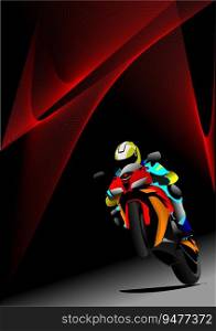 Motorcycle on the abstract black wave background. Biker. Vector 3d illustration