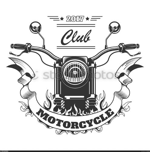 Motorcycle racing club, bikers community isolated icon or T-shirt pint vector. Motorbike and flame, extreme motorcycling sport, bikers vehicle or transport. Bike race and repair, motorway and touring. Motorbike and flame isolated icon, motorcycle club T-shirt print